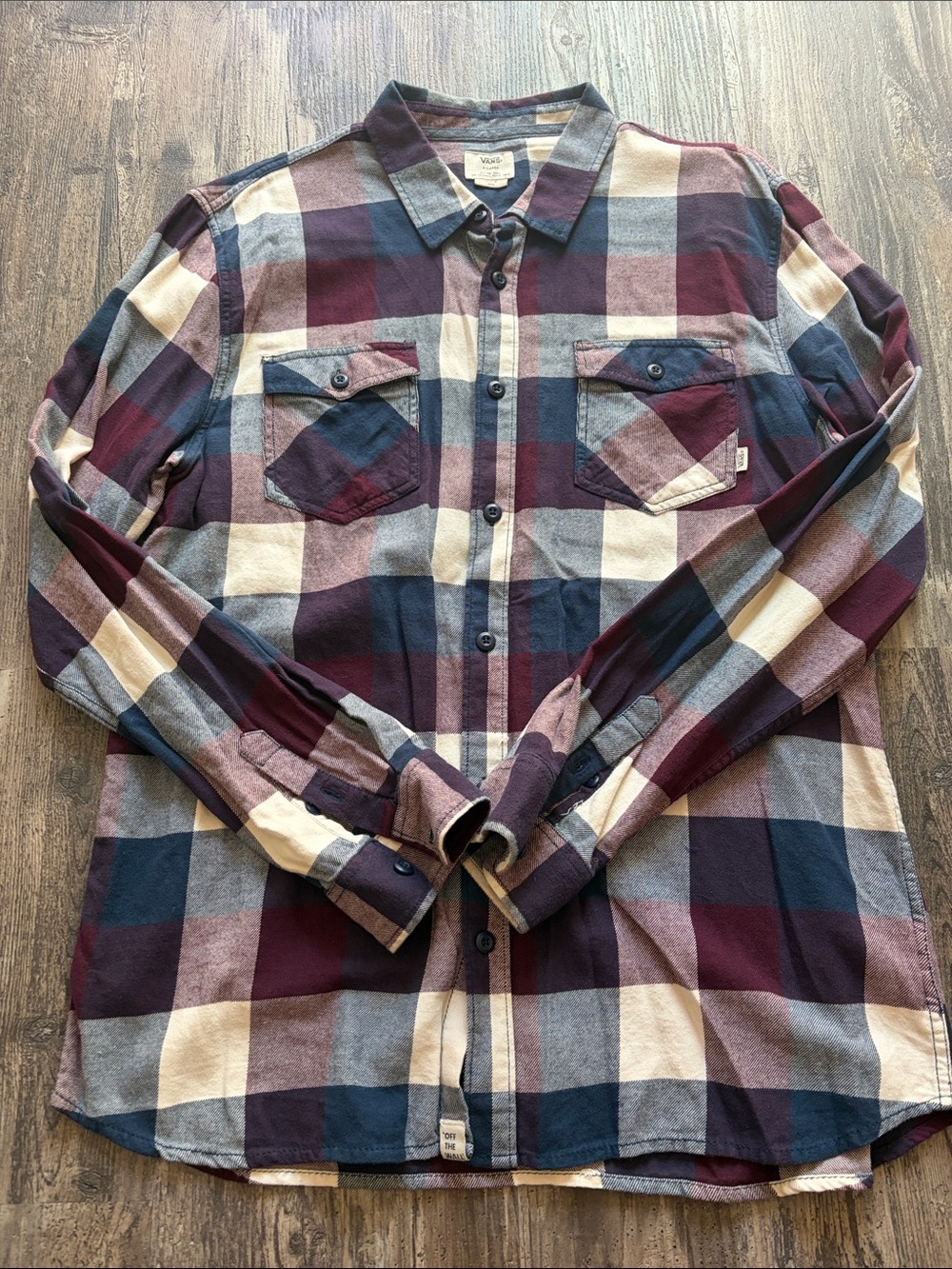 Vans Men's Plaid Button-Down Shirt - Burgundy/Navy/Cream
